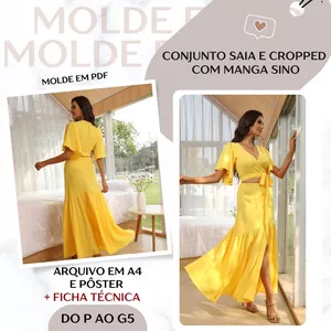 Imagem de capa para o Ebook Conjunto Saia e Cropped com Manga Sino - Molde em PDF