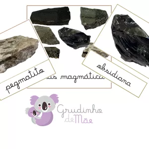 Imagem de capa para o Curso online Cartões Montessori - Rochas Magmáticas - Cursiva em preto