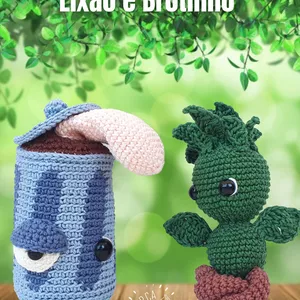 Imagem de capa para o Ebook Brotinho e Lixão Receita de amigurumi em crochê em PDF