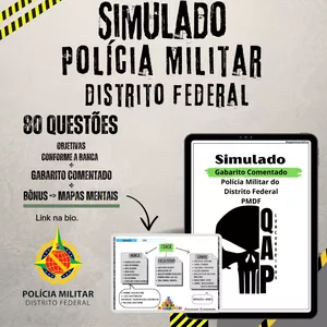 Imagem de capa para o Ebook Simulado Polícia Militar - DF com Gabarito Comentado + BÔNUS Mapas Mentais