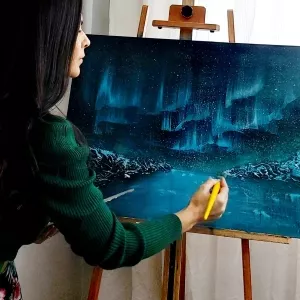 Pintura Acrílica - Aurora Boreal