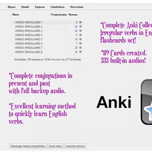 Imagen de portada para Curso online Tarjetas Flashcards Anki Verbos Irregulares ingles
