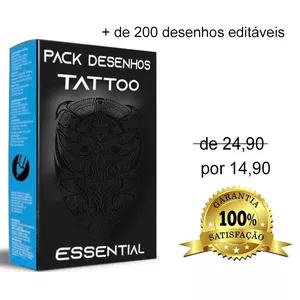 Imagem de capa para o Curso online pack com + de 200 desenhos de tattoo prontos para imprimir 