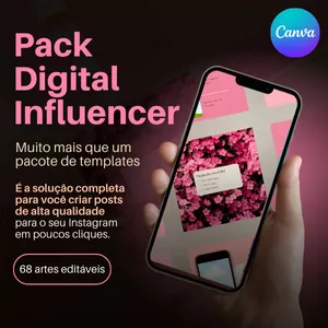 Imagem de capa para o Curso online Pack Digital Influencer – Com 85 Posts editáveis no Canva