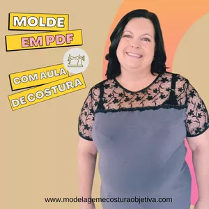 Imagem de capa para o Ebook MOLDE EM PDF - BLUSA DE MALHA , COM PALA DE RENDA (com aula de costura)