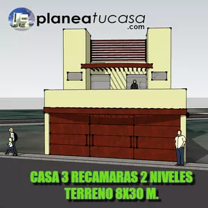 Imagen de portada para Ebook Planos De Casa 8x30 Diseño En 2 Niveles 3 Recámaras.