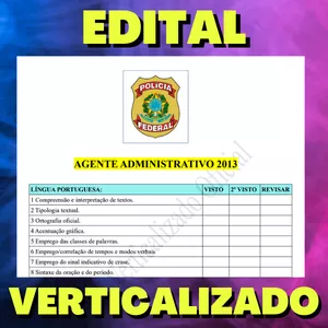 Imagem de capa para o Ebook AGENTE ADMINISTRATIVO POLICIA FEDERAL- 2013 - Edital Verticalizado