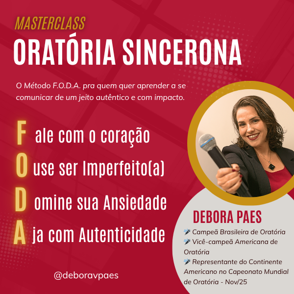 Imagem de MasterClass Oratória Sincerona criado por Debora Paes na hotmart