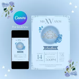Imagen de portada para Ebook Invitación Elegante Editable para XV Años - Diseño Celeste