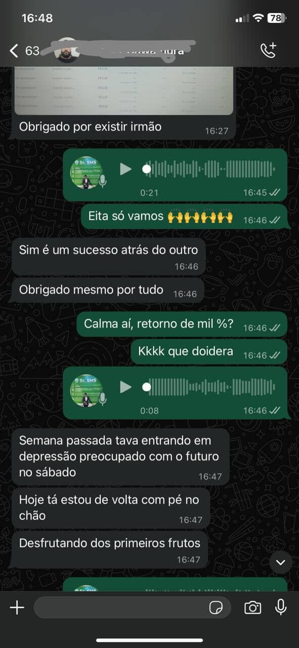 Cliente falando que saiu da depressão