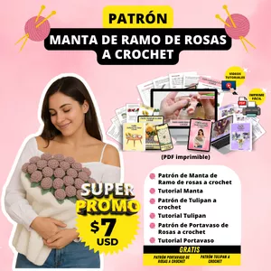 Imagen de portada para Curso online PATRÓN MANTA DE RAMO DE ROSAS A CROCHET 