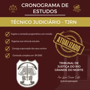 Imagem de capa para o Ebook Técnico Judiciário TJRN - Cronograma de Estudos + Método de Estudos - 84 DIAS