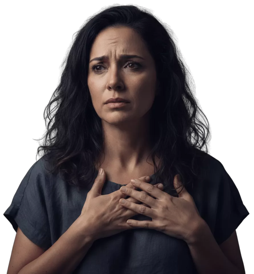 mulher triste mão no coração