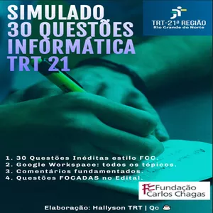 Imagem de capa para o Ebook 30 questões inéditas estilo FCC comentadas do Google Workspace