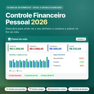 Imagem do curso PLANILHA DE CONTROLE FINANCEIRO PESSOAL 2026