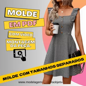 Imagem de capa para o Curso online MOLDE EM PDF - VESTIDO DE ALCINHA COM BABADO E SAIA EVASÊ (COM VÍDEO MONTAGEM DA PEÇA))