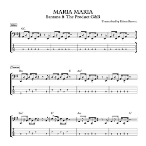 Cover image for Ebook MARIA MARIA (Santana) Bass Transcription, Score &amp; Tab Lesson