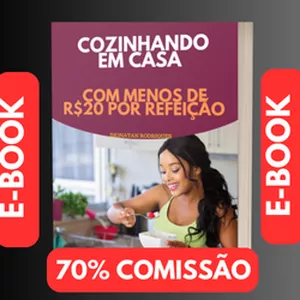 Imagem de capa para o Ebook E-BOOK Cozinhando em Casa com Menos de 20 Reais por Refeição