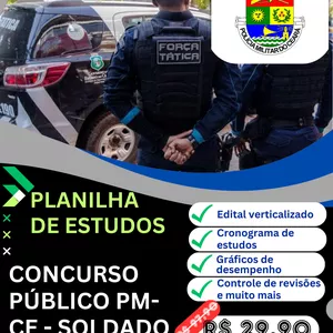 Imagem de capa para o Curso online Planilha de estudos - Concurso PM CE - Soldado