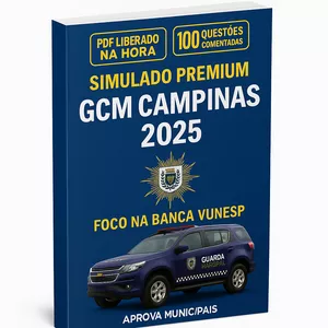 Imagem de capa para o Ebook Simulado Premium GCM Campinas 2025 – 100 Questões Comentadas