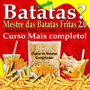 Imagem de capa para o Ebook Curso de Batatas Fritas e Congeladas - Mestre das Batatas Fritas 2.0 - Atualizado - Batata Frita Palito, Gourmet, Crispe, Rústica e Congelada