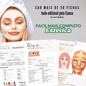 Imagem de capa para o Ebook PACK DE FICHAS EDITÁVEIS no CANVA PARA ESTÉTICA 