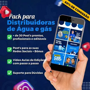 Curso Pacote +30 Artes Feed Organizado Distribuidora de Água e Gás - Pack Canva