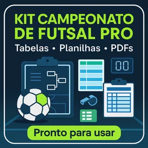 Imagem de capa para o Ebook Kit Campeonato de Futsal PRO — Tabelas, Planilhas e PDFs Prontos