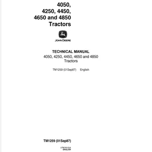 Cover image for Ebook John Deere 4050, 4250, 4450, 4650, 4850 Tractor Service Manual Repair Shop
