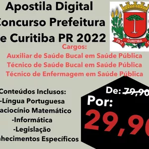 Imagem do curso Material de Estudo Digital Para o Concurso da Prefeitura Curitiba - Auxiliar de Saúde Bucal em Saúde Pública - Técnico de Saúde Bucal em Saúde Pública - Técnico de Enfermagem em Saúde Pública
