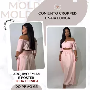 Imagem de capa para o Ebook Conjunto Cropped e Saia Longa - Molde em PDF