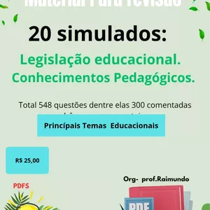 Imagem de capa para o Ebook 20 Simulados Conhecimentos pedagógicos e Legislação educacional para concursos.