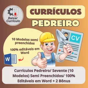 Imagem de capa para o Curso online Currículos Pedreiro/ Sevente (10 Modelos) Semi Preenchidos/ 100% Editáveis em Word + 2 Bônus