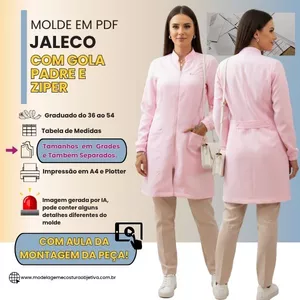 Imagem de capa para o Curso online MOLDE EM PDF - JALECO COM GOLA PADRE ZÍPER  (com vídeo da montagem da peça)