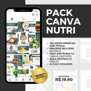 PACK CANVA NUTRICIONISTA | 100 ARTES PRONTAS E EDITÁVEIS + BÔNUS