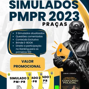 Imagem de capa para o Ebook Pacote 3 Simulados Concurso PMPR 2023 (Praças) com correção comentada + Ebook Lições da Bíblia para aprovação em Concurso Policial