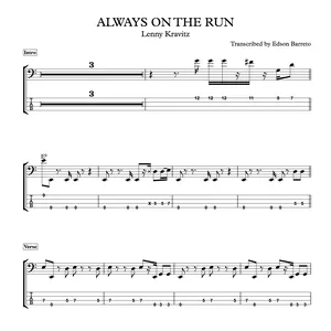 Cover image for Online course ALWAYS ON THE RUN (Lenny Kravitz) Bass Score & Tab Lesson
