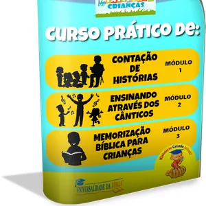 Imagem de capa para o Curso online Curso prático de contação de histórias + Ensinando através dos cânticos + Memorização bíblica para crianças