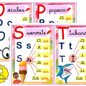 Imagem de capa para o Ebook ALFABETO ILUSTRADO 4 TIPOS DE LETRAS + SÍLABAS (LETRA CURSIVA)