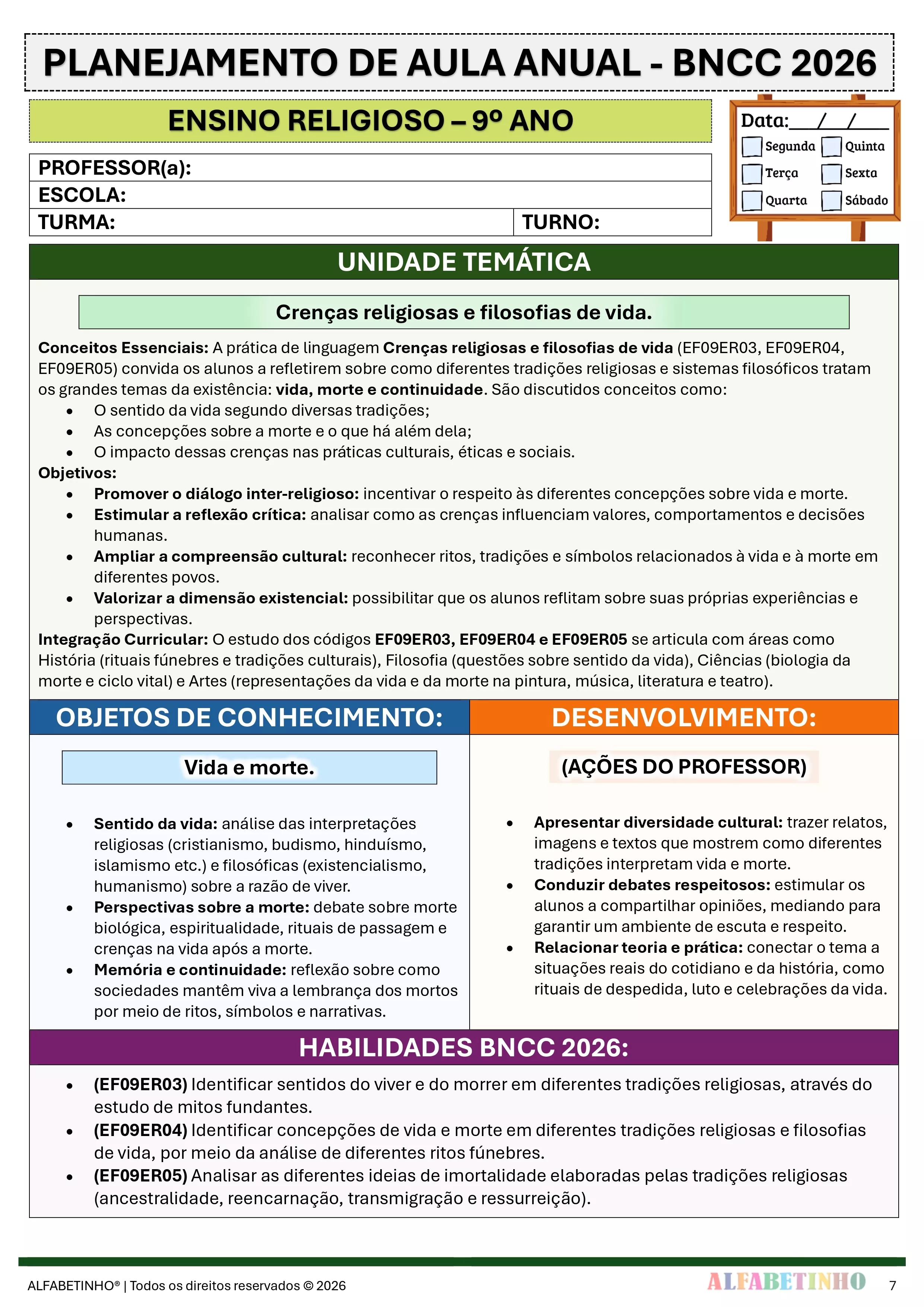 Planejamentos e Atividades de Ensino Religioso 6º ao 9º Ano