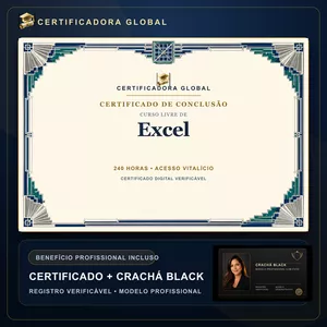 Imagem do curso 🔥 BOLSA 100% [APLICADA] - [MATRÍCULA] CURSO DE FORMAÇÃO EM EXCEL - ACESSO VITALÍCIO - CRACHÁ BLACK + REGISTRO - CASHBACK R$ 25 - BÔNUS APOSTILA EXTRA - CG