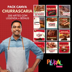 Imagem de capa para o Curso online 200 Artes - Churrascaria - Editáveis Em Canva + Bônus