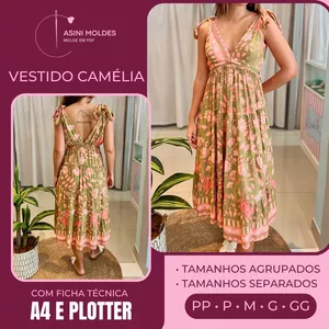 Imagem de capa para o Curso online VESTIDO CAMÉLIA - Molde em PDF  [ MOLDES SEPARADOS POR TAMANHO ]