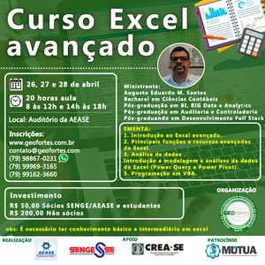 Imagem de capa para o Evento presencial CURSO EXCEL AVANÇADO