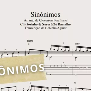 Imagem de capa para o Ebook Sinônimos  - Chitãozinho &amp; Xororó/Zé Ramalho Transcrição p/ Violão Solo c/ Tablatura + Partitura + Cifra. Arranjo de Cleverson Perciliano. 