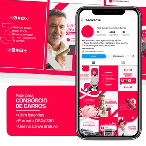 Imagem de Pack Canva - Consórcio de Carros | Posts com conteúdos nichados e editáveis para perfil do Instagram e Redes Sociais criado por Gabriel | Packs, Conteúdo e Design na hotmart