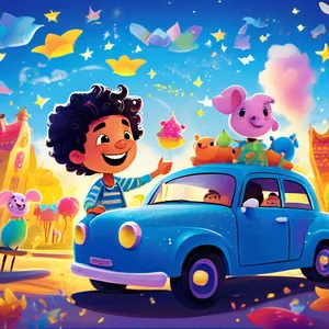 Imagem de capa para o Ebook O Passeio do Carro Azul do Matheus pelo mundo da imaginação