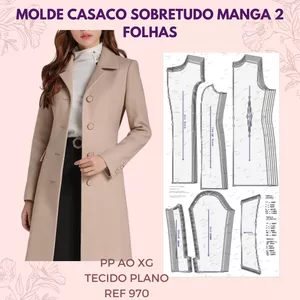 Imagem de capa para o Ebook Molde Casaco Sobretudo Manga 2 folhas PP ao XG