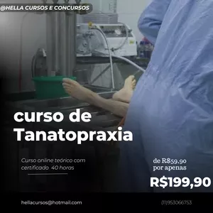 Imagem de Curso online de  Tanatopraxia: Preparando Profissionais para a Assistência Digna Após a Morte criado por Hella Cursos e Concursos na hotmart