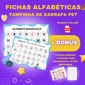 Imagem de capa para o Ebook FICHAS ALFABÉTICAS-TAMPINHA DE GARRAFA PET
